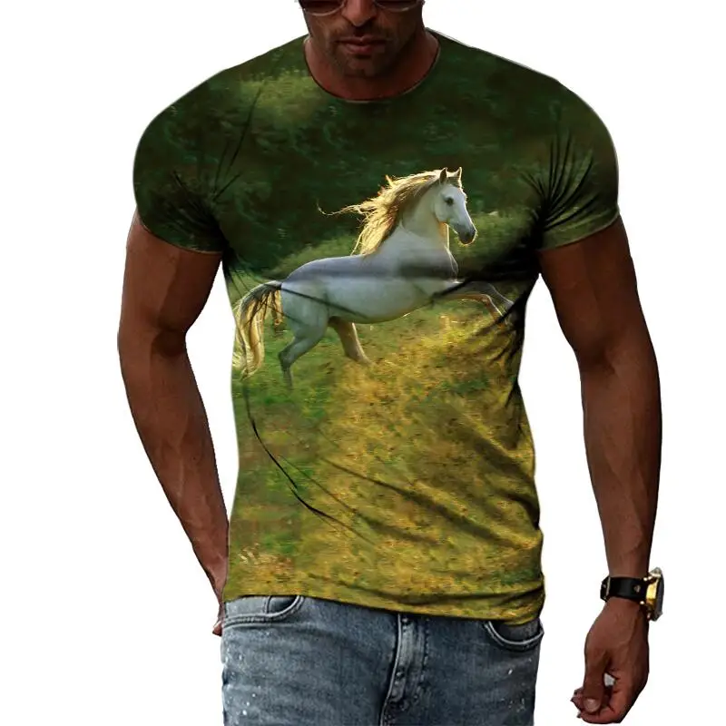 

Summer Fashion Horse Picture T-Shirts For Men Casual 3D Print Tees Hip Hop Personality Round Neck Short Sleeve Tops