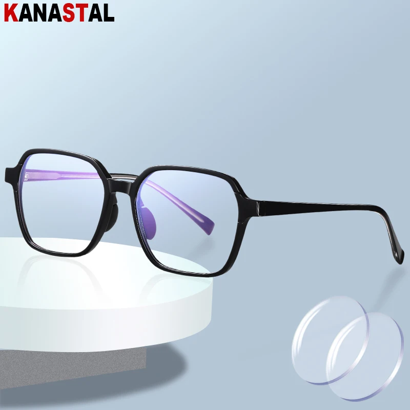 

Women Men CR39 Optics Lenses Reading Glasses Blue Light Blocking Prescription Presbyopic Myopia Eyewear Polygon Eyeglasses Frame