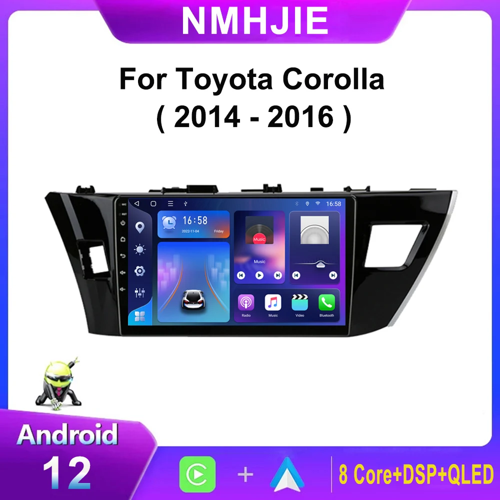 

Car Radio Multimedia Video Player Navigation GPS Carplay 4G Android 12 Auto Stereo 2Din For Toyota Corolla Ralink 2014-2016