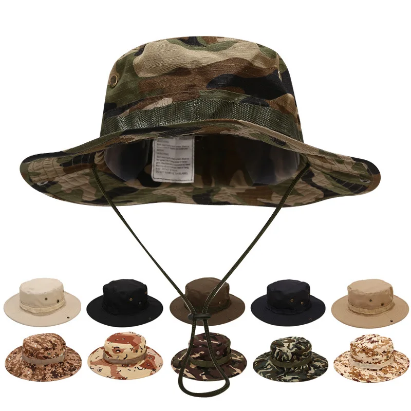 

Men Camouflage Bonnie Hats Tactical Army Bucket Hats Military Panama Summer Bucket Caps Hunting Hiking Outdoor Camo Sun Protect