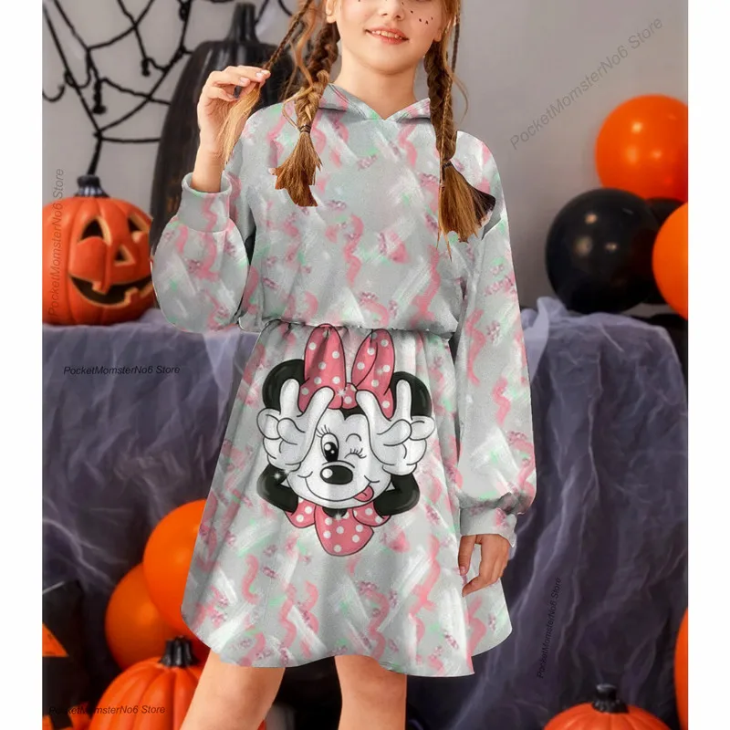 

New Disney Children's Clothing Spring Autumn Casual Cartoon Cute Hoodie Skirt Printing Mickey and Minnie Cartoon Girls Princess