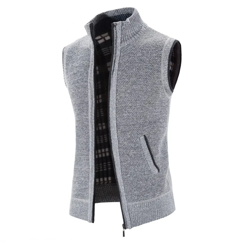 Classic Gorgeous Vest with Fleece and Thick Large Size Slim Fashion Men  Sweater Jacket Stand Collar Zipper Style Men's Cardigan