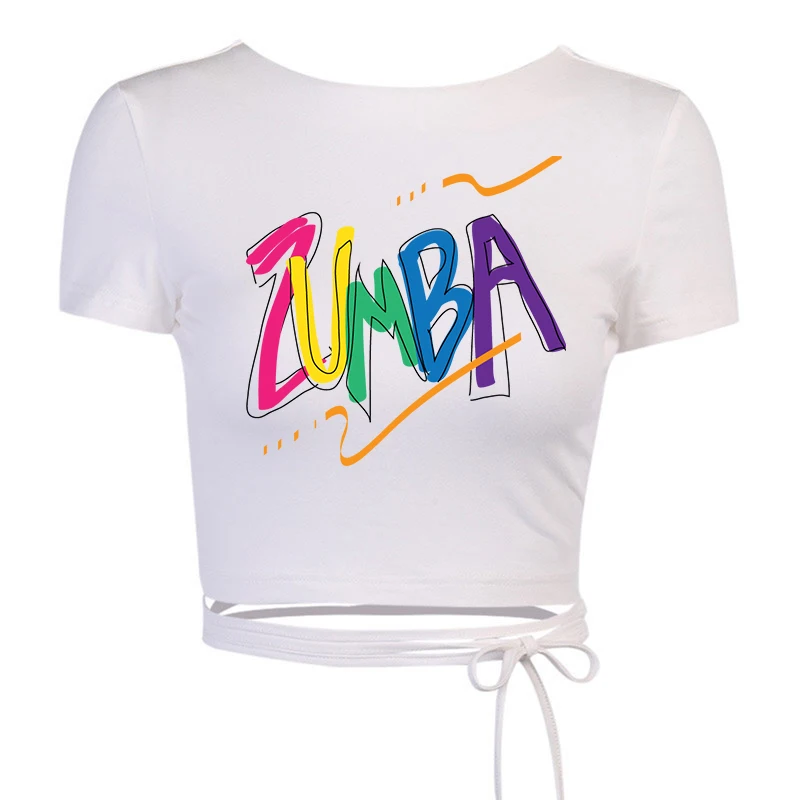 

Fashion Zumba Crop Top Fitness Dance Letters Graphic Print T Shirt Y2k Aesthetic Clothes Kawaii Short Sleeve Tshirts Sexy