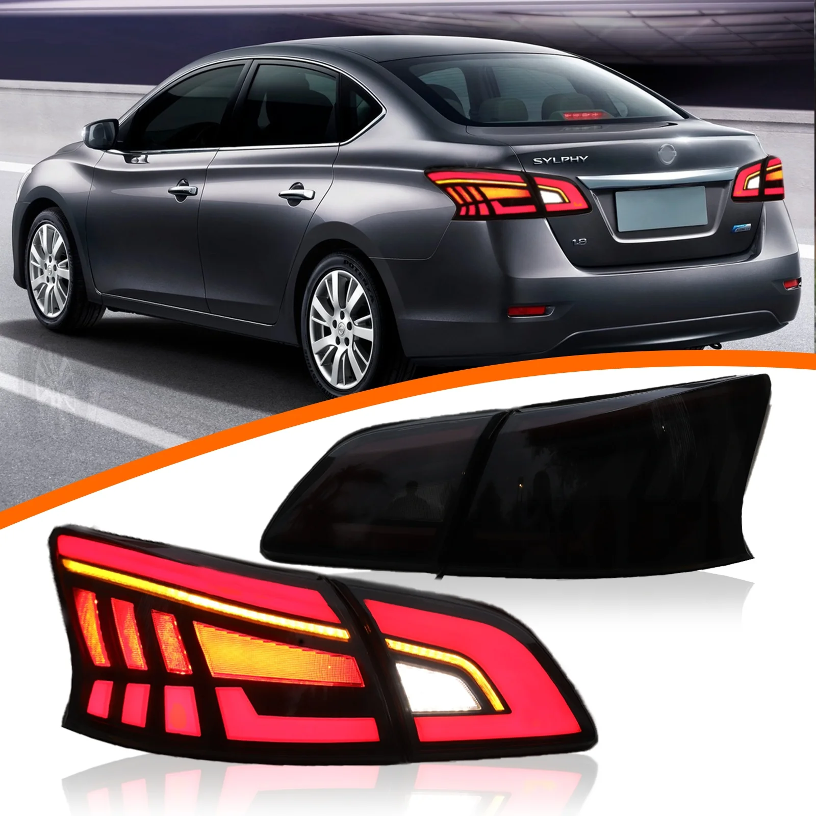 Фото Автомобильные светодиодные задние фонари для 13TH Nissan Sentra Sylphy 2012-2015,2016-2019, 2022 анимационные задние фонари RGB, светодиодный задний фонарь в сборе №1