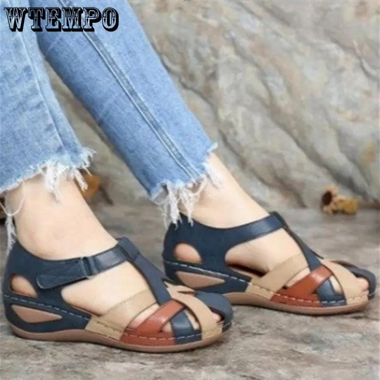 WTEMPO Ladies Sandals Summer Women's Shoes Plus Size Wedge Sandals Bunch Foot Casual Printed Sandals Wholesale Dropshipping