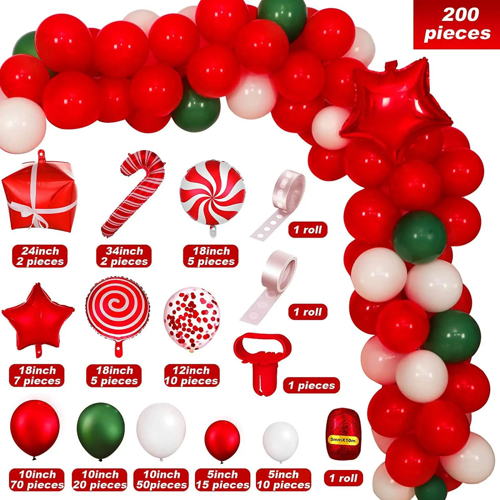 

202PC Christmas Latex Aluminum Film Balloon Chain Set New Year Theme Holiday Party Decoration Gift Background Decoration