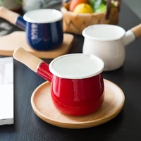 10cm milk pot with wooden handle enamel butter coffee pot mini saucepan cookware pan for gas cooker kitchen tool