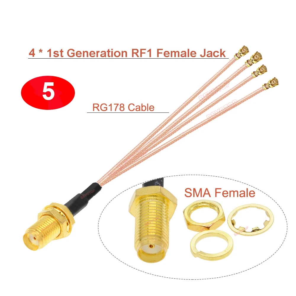 Фото Кабель-разветвитель SMA на IPX, 1 шт., RP-SMA/SMA Female на 2/3/4x RF1 1-го поколения Female Jack, удлинитель антенного кабеля RG178 (пигтейл) №5