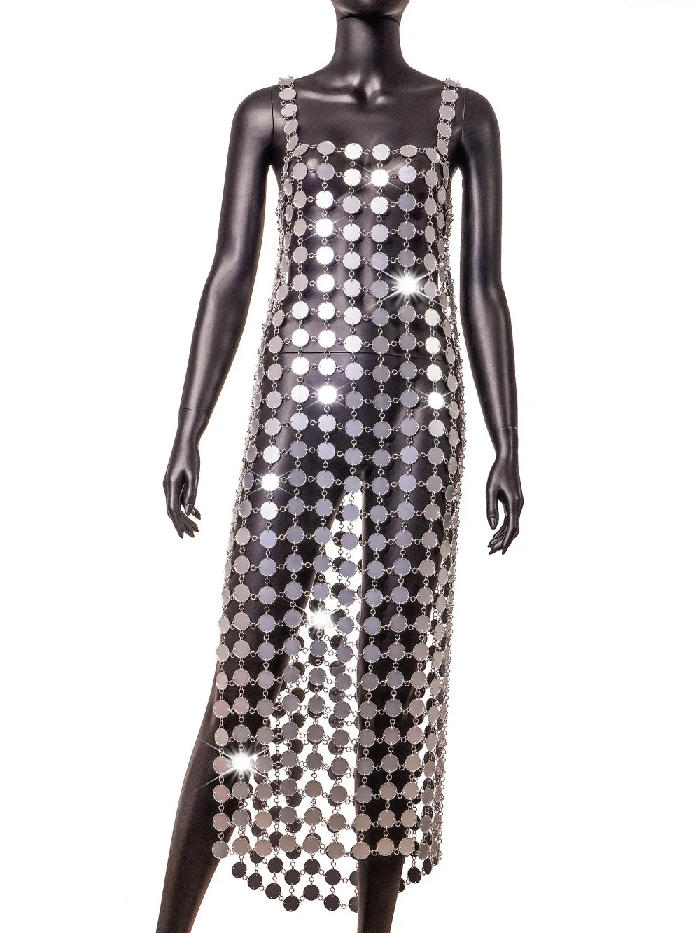 Женское длинное платье с блестками серебристое облегающее макси без рукавов