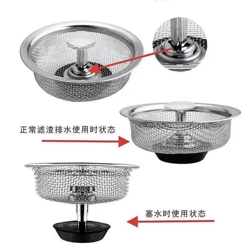Kitchen Sink Filter Mesh Stainless Steel Wash Basin Plugged Anti-clogging Sewer Plug Tools Strainer |