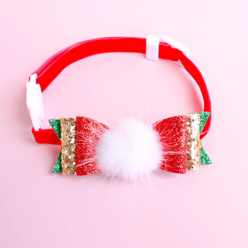 

Sequin Bow Cat Collar Christmas Decorations Photos Cute Plush Pom Cat Necklace Bell Breakaway Puppy Kitten Pet Dog Accessories