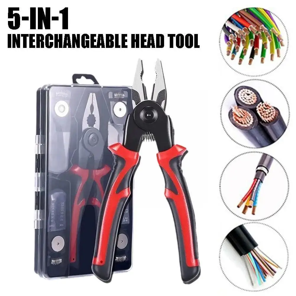 

Multifunctional 5 In 1 Pliers Steel Wire Pliers Wire Stripping Pliers Interchangeable Head Special For Electricians R7D7