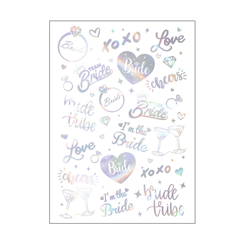 

1 лист, наклейки на свадебную тематику, временная татуировка для девичника, украшение для девичника, наклейки для подружки невесты, татуировки