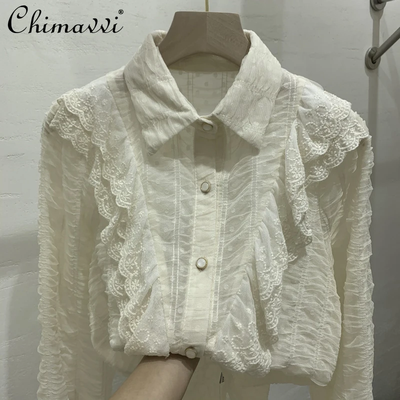 

Lapel French Style Super Fairy Lace Shirt for Women 2022 Spring Clothes New Fashion Design Chic Slim Fit Temperament Blouse Top