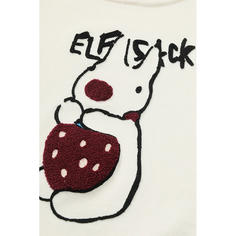 Фото Симпатичный женский укороченный топ ELFSACK с вышивкой, трикотажная футболка с черными манжетами и мультяшным принтом, идеально подходит для уличного стиля и повседневных образов. №5