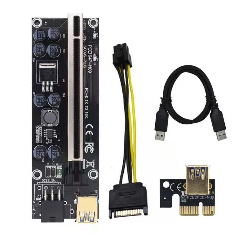 

009S Plus PCI-E Riser Card 009S Plus PCI Express PCIE 1X To 16X Extender 0.6M USB 3.0 Cable SATA To 6Pin Power for Video Card