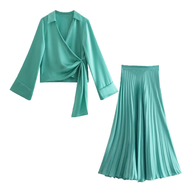 

2 Piece Set Skirt Suit Women 2022 New Fashion Simple Elegant Youth Women Suit Casual Sweet Light Green Party Skirt 2 Piece Set