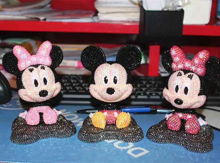 Disney DIY diamentowe malowanie Minnie Mickey Mouse na blat Ornament ozdoby samochodowe figurka Anime zabawki lalki Handmade prezent