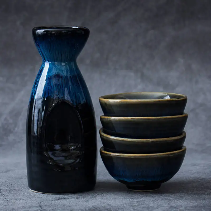 

Japanese Ceramic Wine Cup Kiln Blues 1 Wine Bottle 4 Cup Set Commercial Wine Set Wine Mug