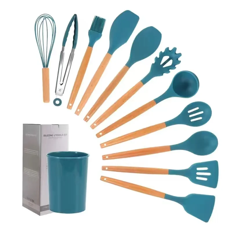 

Набор силиконовых кухонных принадлежностей, антипригарная кухонная утварь с деревянной ручкой, лопатка, венчик для яиц, кухонная посуда