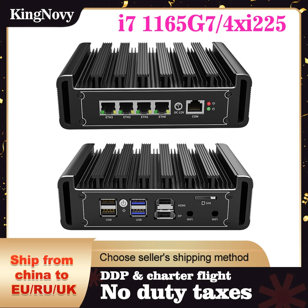 Kingnovy 11th Gen Core i7 1165G7 i5-1135G7 Fanless Mini PC 4xIntel i225 2.5G LAN DDR4 NVMe Celeron N5105 pfSense Firewall Router