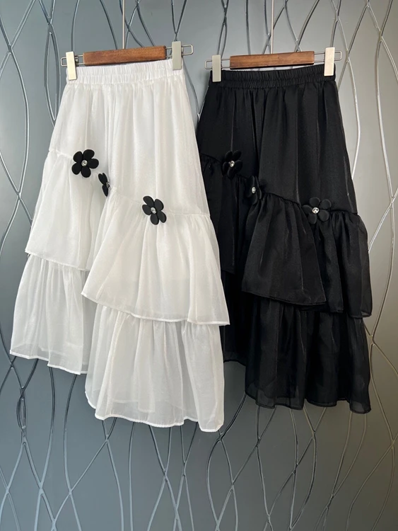 

2022 new women fashion oblique three-dimensional flower cake layer long skirt fairy skirt 426