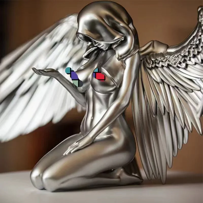 

Silver Angel Wings Resin Handicraft Desktop Decoration Gardening Decoration Gift Damaged Angel