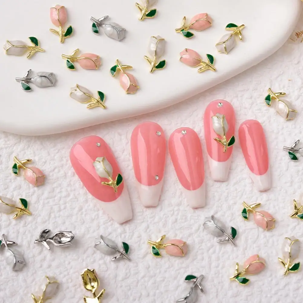 

10Pcs Nail Decor Delicate Alloy Three-dimensional Tulips Shape Nail Decor for Girl Nail Rhinestone Nail Decoration
