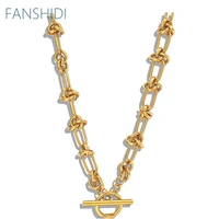 fanshidi gold chain choker necklace knot necklace for women toggle choker gold color stainless steel chunky chain collier