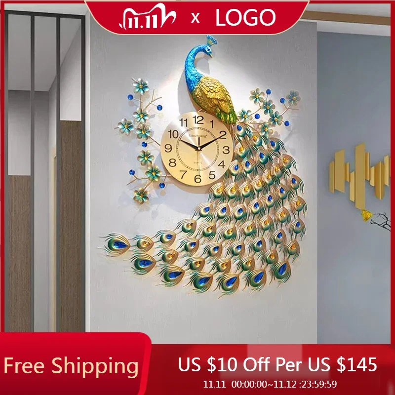 Простые настенные часы с павлином эстетические металлические для ванной комнаты