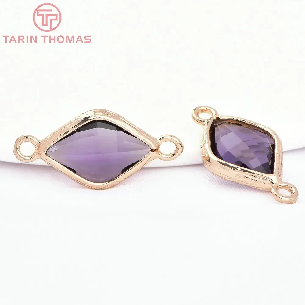 (1726) 10 шт. 23x11 мм 24 К цвет шампанского золото латунь и стекло 2 отверстия форма ромба