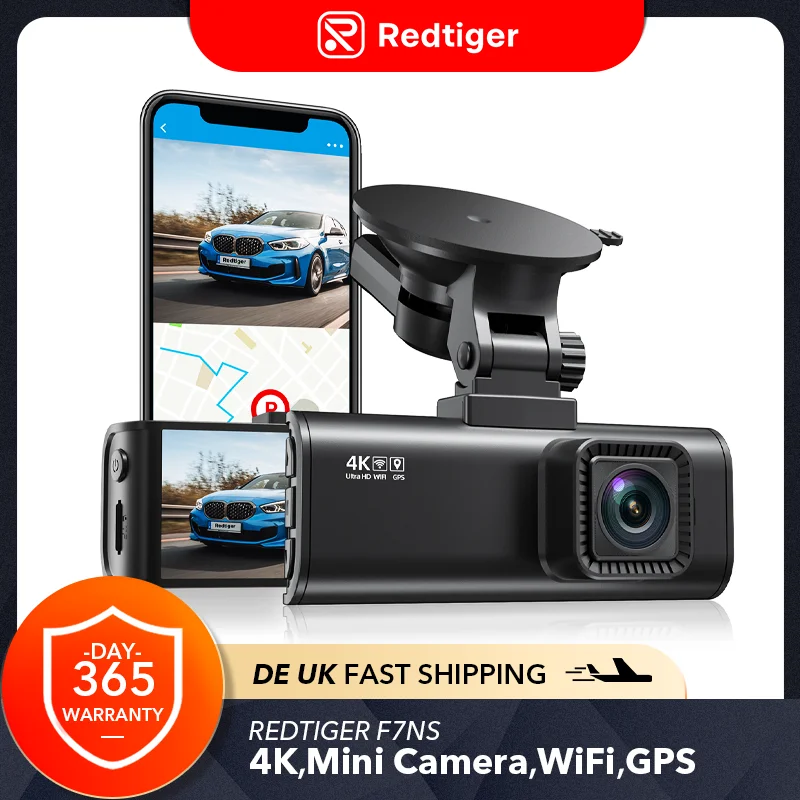 Видеорегистратор REDTIGER F7NS 4K Ultra HD, 170 дюйма, FOV, GPS, Wi-Fi, управление через приложение, разрешение 3840*2160