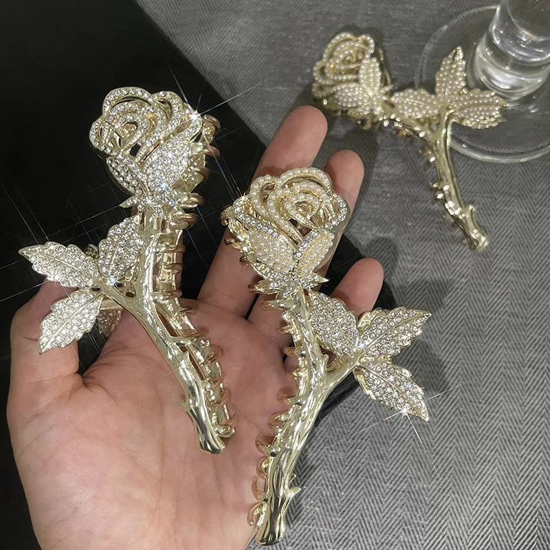 Модные золотые и серебряные розы с жемчугом стразы заколка-краб корейский