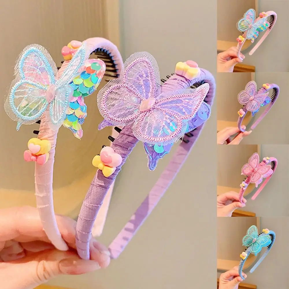 

Детский обруч для волос Teethed с блестками и бабочками, милая Цветочная заколка в Корейском стиле, повязка для волос для девочек