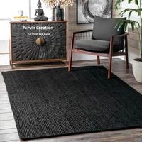 Jute Black Rug Natural Style Rug 2x4 Feet Reversible Braided Modern Rustic Look Rugs and Carpets for Home Living Room Home