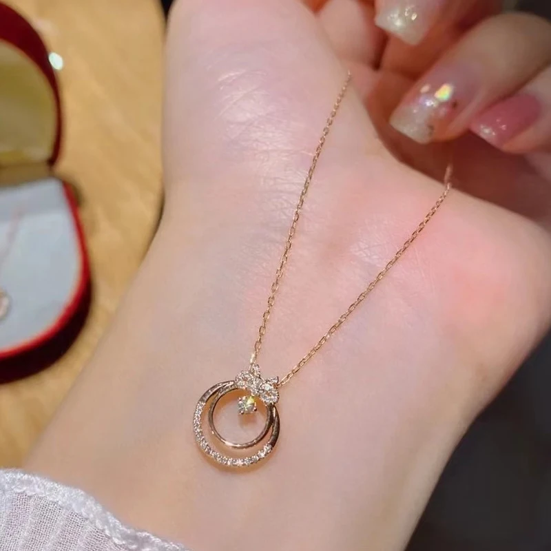 

Summer Shiny Exquisite Bow Double Layer Women's Pendant Necklace Wedding Party Gift