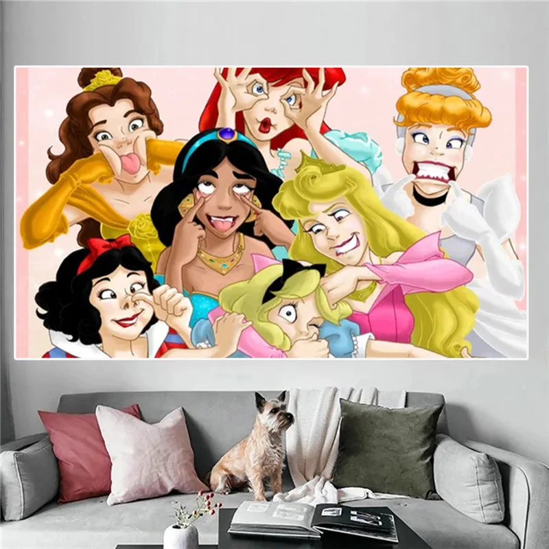

5d Diy Disney Funny Photo Princess Poster Diamond Painting Cartoon Embroidery Set Full Round Diamond Mosaic Home Decor