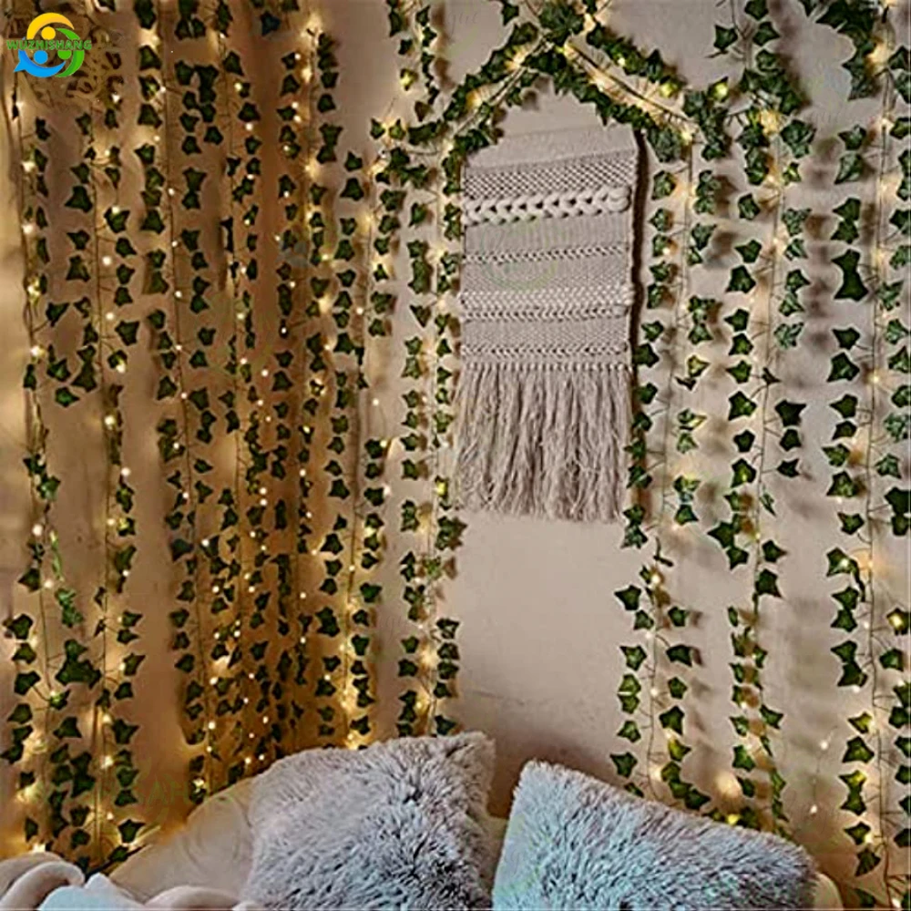 

5PCS 2M Silk Leaves Fake Creeper Green Leaf Ivy Vine LED String Lights for Home Wedding Party Hanging Garland Artificial Flower