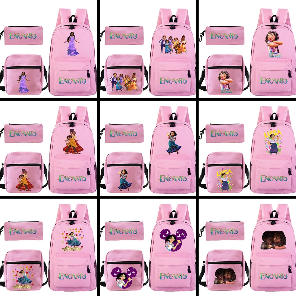 Женский рюкзак с принтом Disney Encanto, розовый рюкзак из трех предметов для девочек, школьная сумка для школьников, Детская сумка-карандаш, набор...