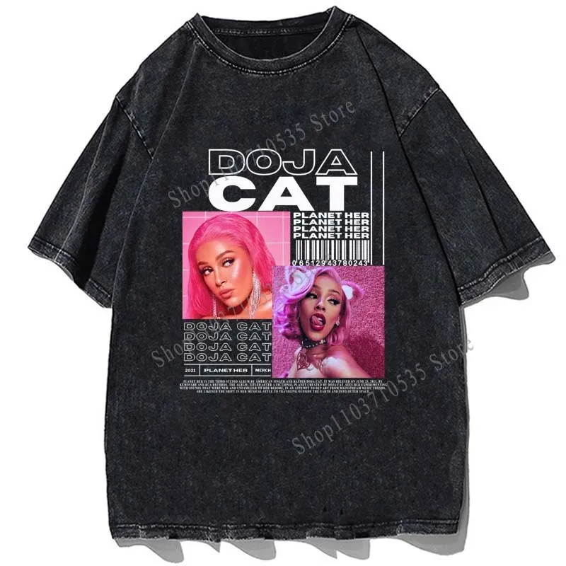 oruj raper Doja Cat Print T-shirt High Street Fashion Mężczyźni Kobiety Hip Hop Tshirt Bawełna Oversize Vintage Letnie koszulki z krótkim