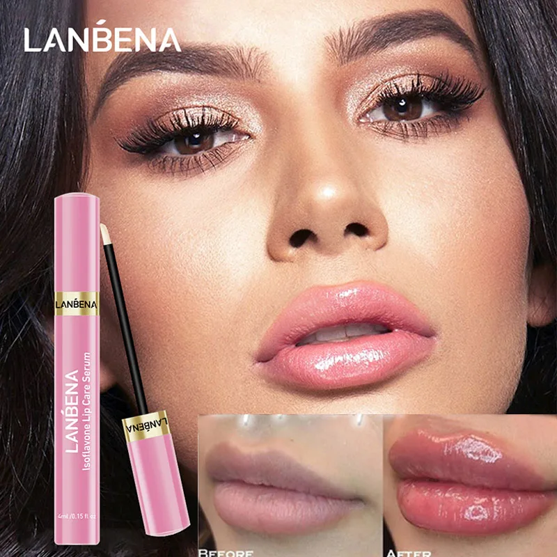 LANBENA lsoflavones Lip Plumper Serum Lip Mask Reduce Fine Lines Increase Lip Elasticity Fuller Lip Gloss Resist Aging Makeup