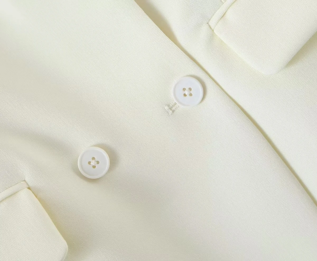 Jenny&Dave Ins Blogger Fashion Pockets Milk White Color Casual Blazers Loose Double Breasted Jackets Women