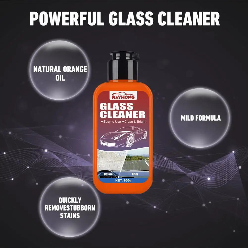 

100g Practical Clean Water Stain Car Glass Cleaner Clean Stubborn Stain Car Glass Film Remover Degreasing for Rearview