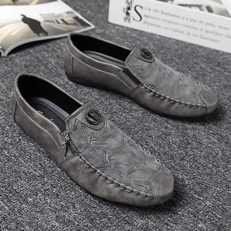 Лоферы мужские кожаные прогулочные дышащие без застежки плоская подошва