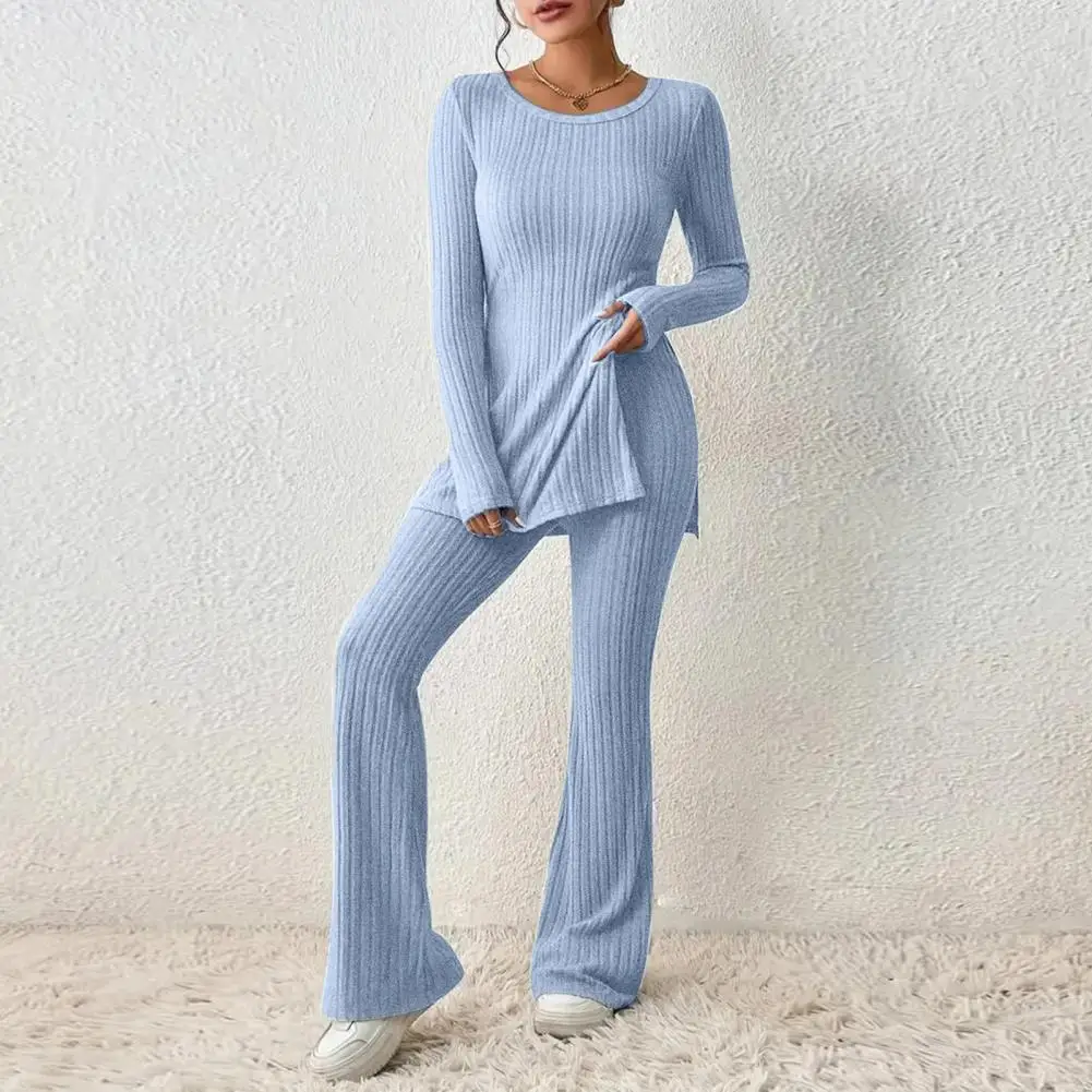 

Women Dropped Shoulder Knit Pants Set Women's Long Sleeve Knitted Casual Two-piece Sweater Long Sleeve Top Thick Sweaters