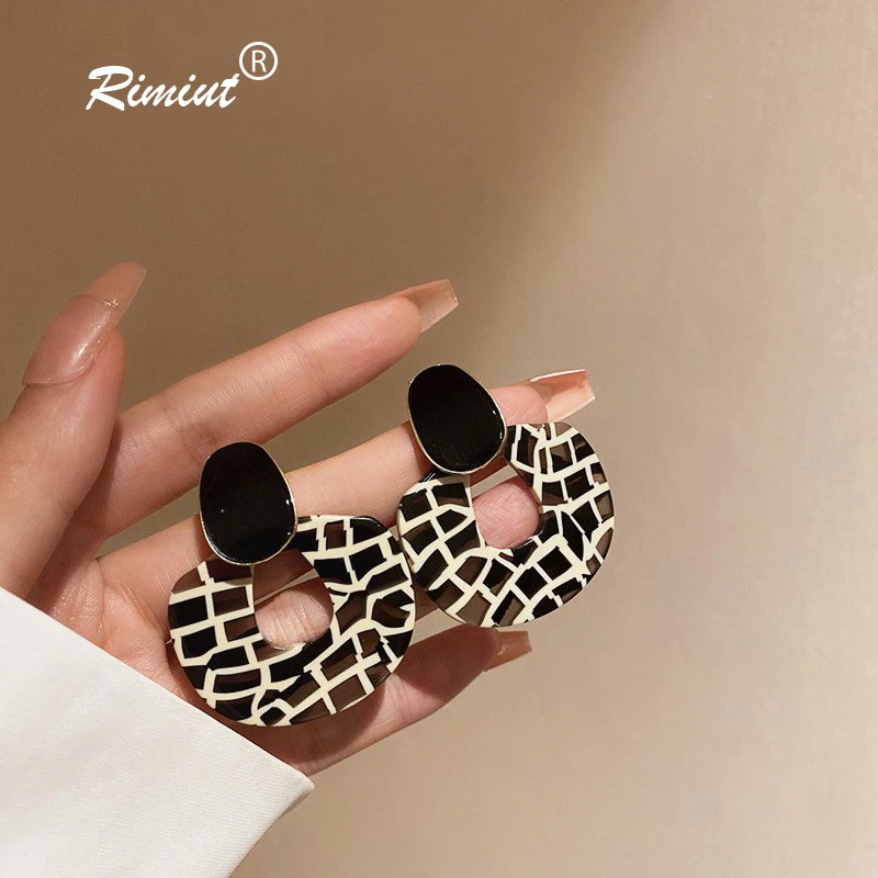 

Rimiut S925 Silver Needle Acrylic Geometric Colorblock Earrings Premium Sense Fashion Stud Earrings Party Jewelry for Girl