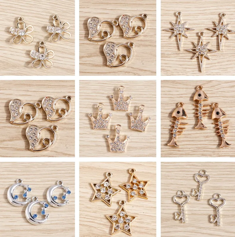 

10pcs Crystal Charms for Jewelry Making Animal Love Heart Owl Fish Moon Star Pendant Charms for DIY Cute Earrings Necklaces Gift