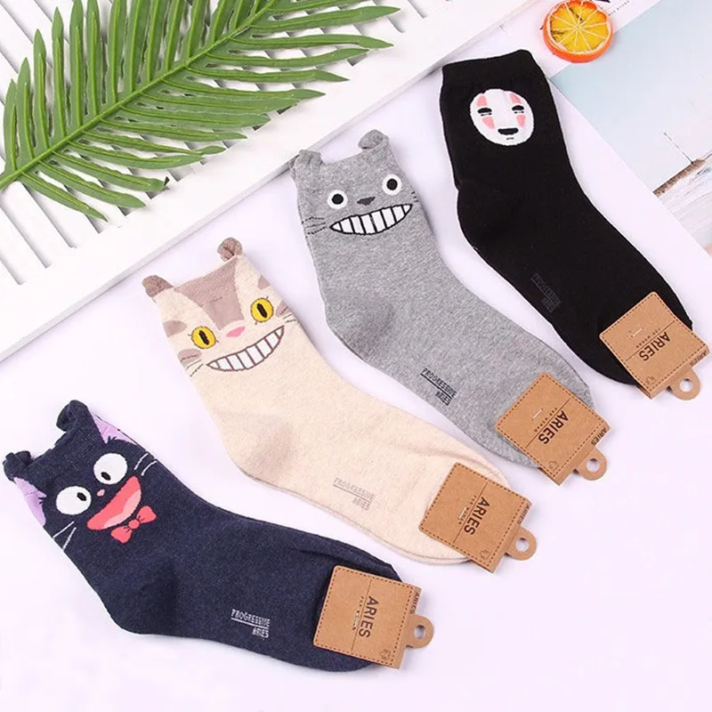 Anime Totoro Women Socks Woman No Face Man Cat Cartoon Cute Sock Funny Spring Autumn Comfort Happy Classic Korean Cotton Fashion