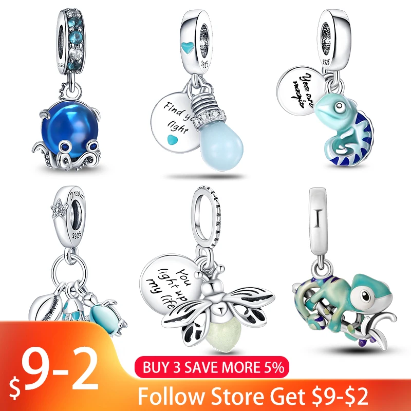 Breloques en argent 925 pour bracelets Pandora, perles caméléon, luciole, papillon, bijoux d'anniversaire, bricolage, original, 925