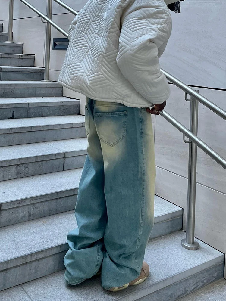 2023 New American High Street Vintage Ground White Wash Loose Jeans Men, Y2K Wide Leg Fashion Hip Hop Pants Baggy Wide Leg Slack